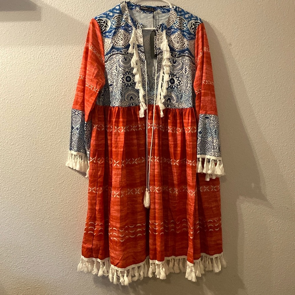 NWT Noracora fun print tassel midi dress size medium